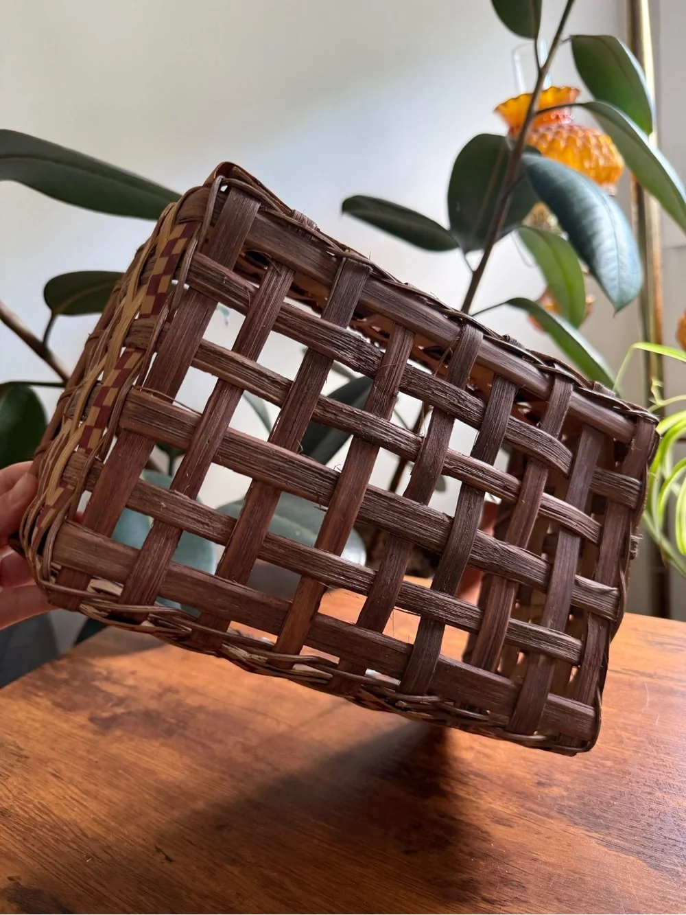 Handwoven Apple Accent Basket - Brown and Red